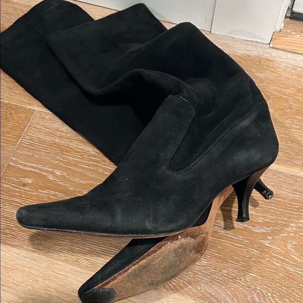 Cole Haan Black Knee Length pull on Suede Boots, Size 8 - Picture 5 of 13
